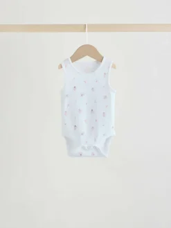 Best Next White/Pink 5 Pack Vest Baby Bodysuits