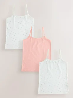 Clearance Next White/Pink Ditsy Printed Strappy Cami Vests 3 Pack (1.5-16yrs)
