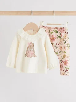 Next White/Pink/Bunny/Floral Baby Long Sleeve Top and Leggings Set (0mths-2yrs)