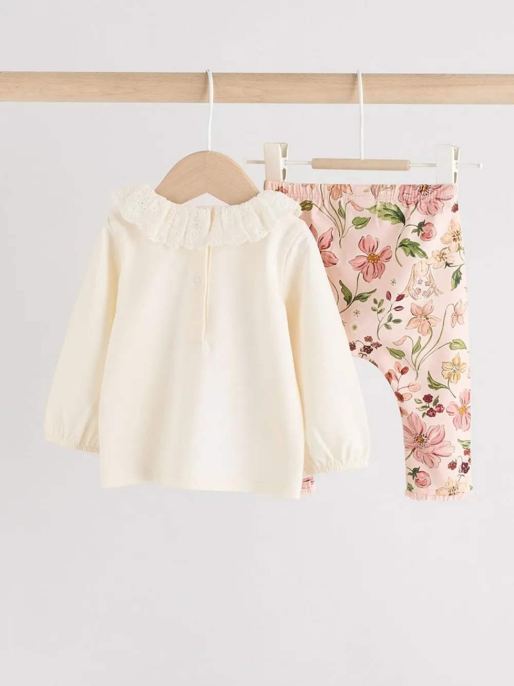 Next White/Pink/Bunny/Floral Baby Long Sleeve Top and Leggings Set (0mths-2yrs)