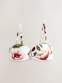 Hot Next White/Red Floral Wired Bandeau Bikini Top