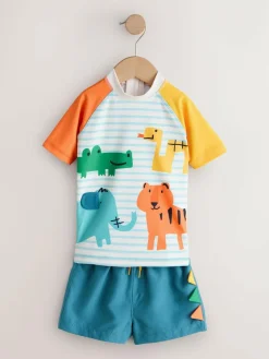 Next Short Sleeve Sunsafe Rash Vest and Swim Shorts Set (3mths-7yrs)^BOY Swimwear|Swimwear