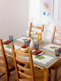 Wylder Blue Strawberry Stripes 46x36cm Table Placemats Set Of 4^ Table Linen, Placemats & Coasters