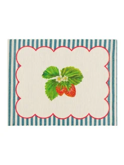 Wylder Blue Strawberry Stripes 46x36cm Table Placemats Set Of 4^ Table Linen, Placemats & Coasters