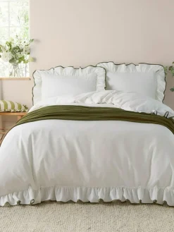 Sale Wylder Blousey Cotton Ruffle Duvet Set Olive