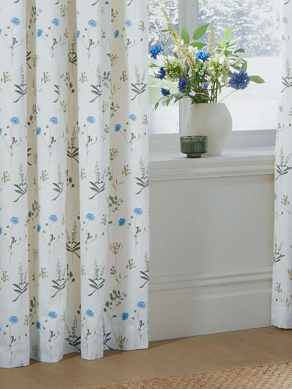 Wylder White Meadow Pencil Pleat Curtains^ Curtains & Blinds