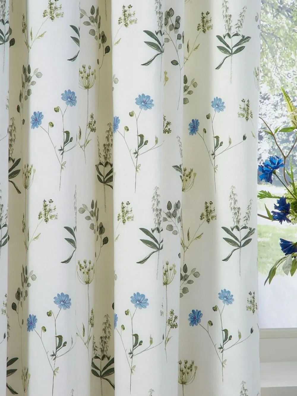 Wylder White Meadow Pencil Pleat Curtains^ Curtains & Blinds