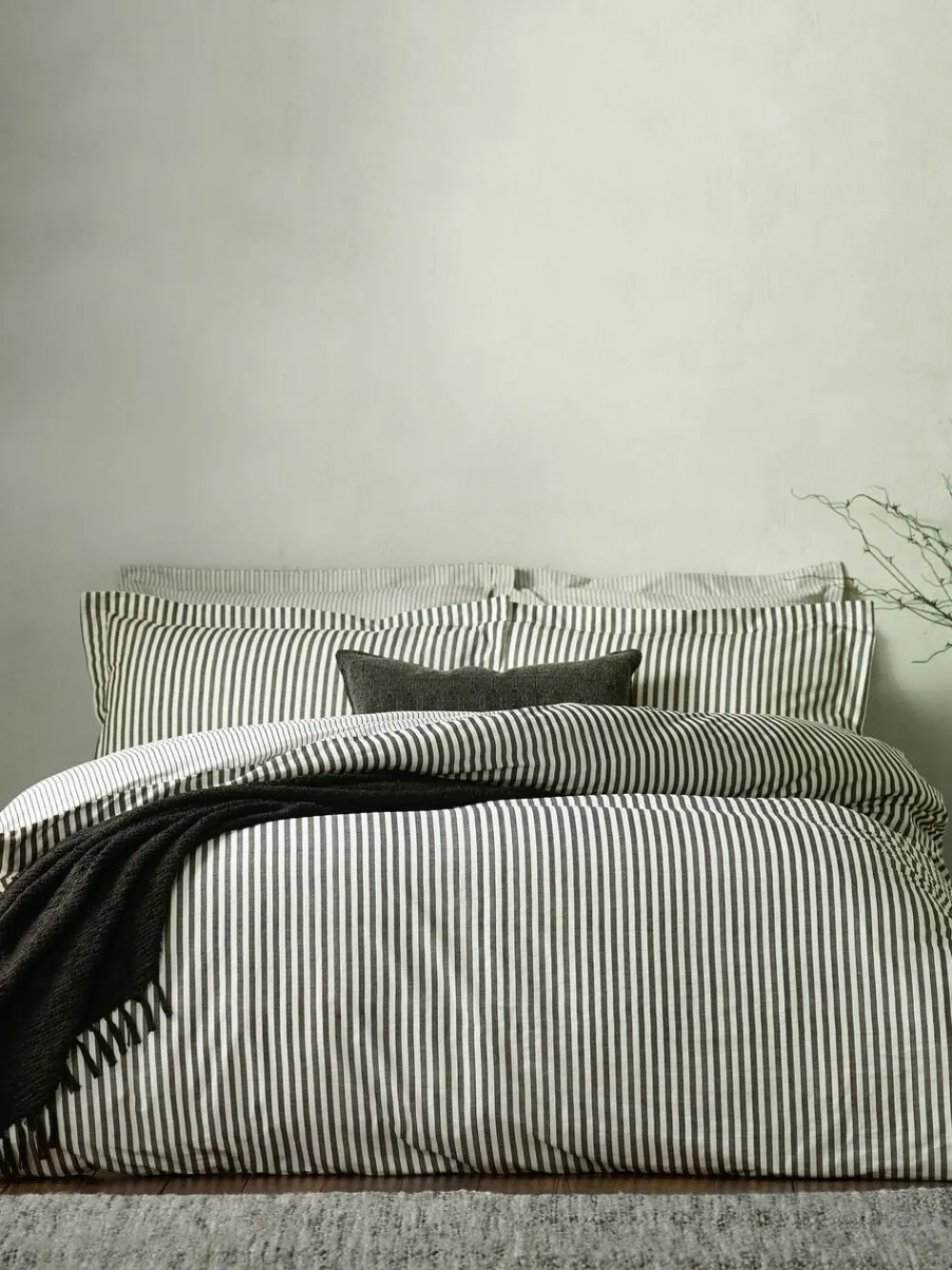 Yard Black Hebden Striped 100% Cotton Duvet Cover and Pillowcase Set^ Branded Bedlinen