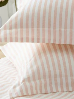 Yard Blush Pink Hebden Striped 100% Cotton Duvet Cover and Pillowcase Set^ Branded Bedlinen|Bedsets & Duvet Covers