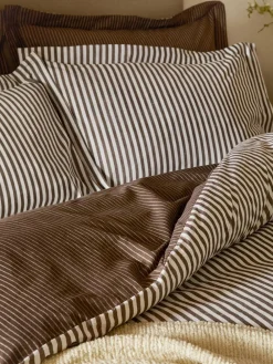 New Yard Chocolate Brown Hebden Striped 100% Cotton Duvet Cover and Pillowcase Set