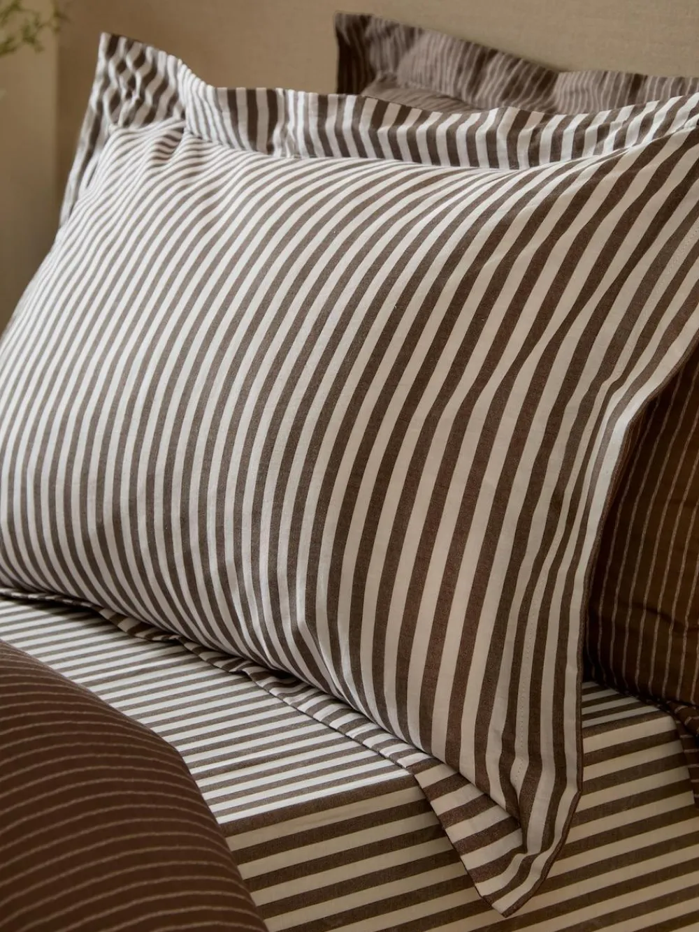 New Yard Chocolate Brown Hebden Striped 100% Cotton Duvet Cover and Pillowcase Set