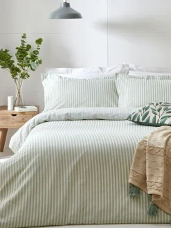 Hot Yard Eucalyptus Green Hebden Striped 100% Cotton Duvet Cover and Pillowcase Set