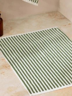 New Yard Hebden Stripe 100% Cotton Bath Mat Green