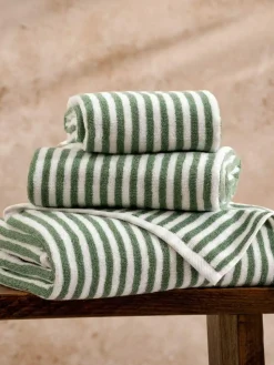 New Yard Hebden Stripe 100% Cotton Bath Mat Green