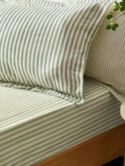 Outlet Yard Green Hebden Striped 100% Cotton Duvet Cover and Pillowcase Set