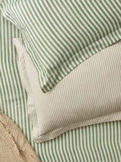 Outlet Yard Green Hebden Striped 100% Cotton Duvet Cover and Pillowcase Set