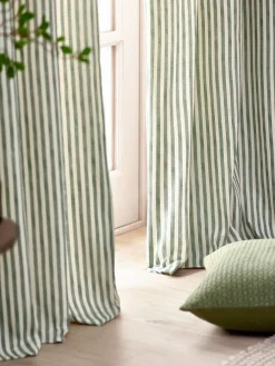 Yard Hebden Striped Cotton Blackout Pencil Pleat Curtains Green