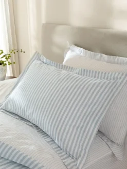 Hot Yard Mineral Blue Set of 2 Hebden Melange Stripe 100 Cotton Pillowcases