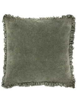 Outlet Yard Bertie 100% Washed Cotton Velvet 45 x 45cm Cushion Moss Green