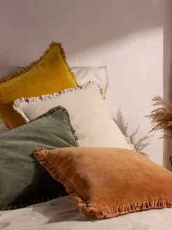 Outlet Yard Bertie 100% Washed Cotton Velvet 45 x 45cm Cushion Moss Green