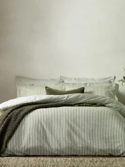Sale Yard Olive Green Hebden Striped 100% Cotton Duvet Cover and Pillowcase Set