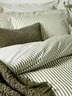 Sale Yard Olive Green Hebden Striped 100% Cotton Duvet Cover and Pillowcase Set