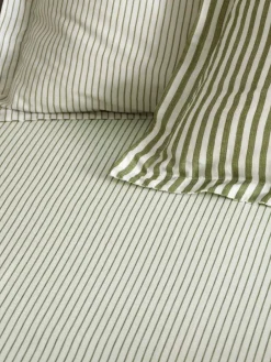 Best Yard Olive Hebden Narrow Stripe Cotton Fitted Sheet