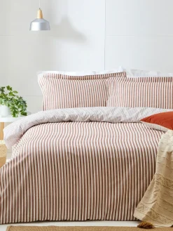 Sale Yard Pecan Brown Hebden Striped 100% Cotton Duvet Cover and Pillowcase Set
