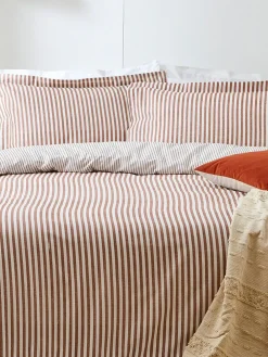 Sale Yard Pecan Brown Hebden Striped 100% Cotton Duvet Cover and Pillowcase Set