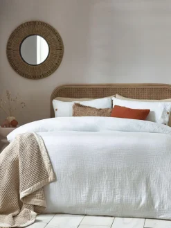 New Yard Lark Muslin 100% Cotton Duvet Cover and Pillowcase Set White