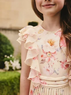 New Next Short Sleeve Pleated Ruffle Jumpsuit (3-16yrs) Yellow Floral