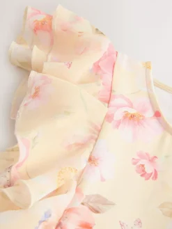 New Next Short Sleeve Pleated Ruffle Jumpsuit (3-16yrs) Yellow Floral