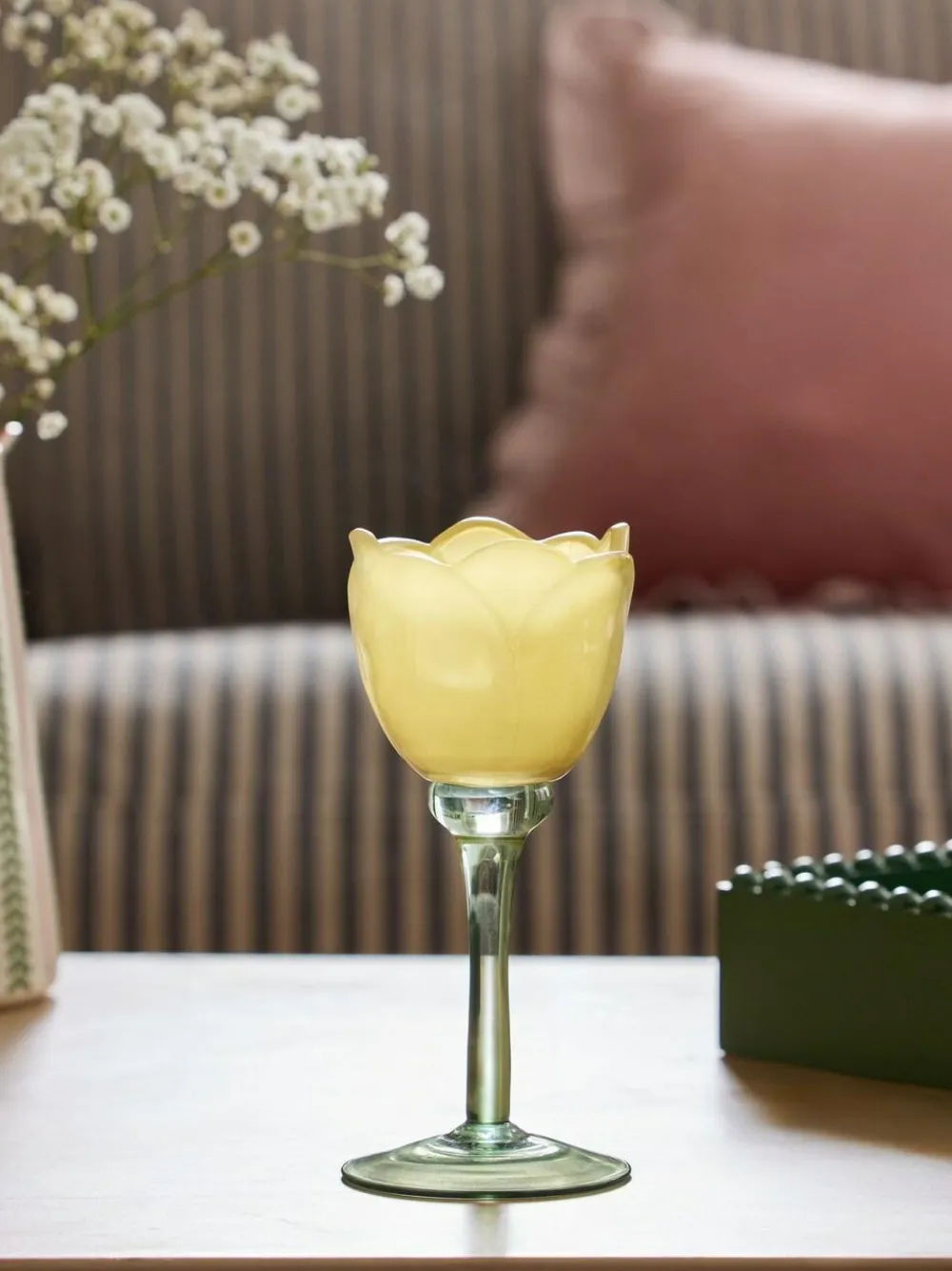 Online Next Yellow Glass Flower Tea Light Holder