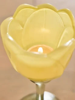 Online Next Yellow Glass Flower Tea Light Holder