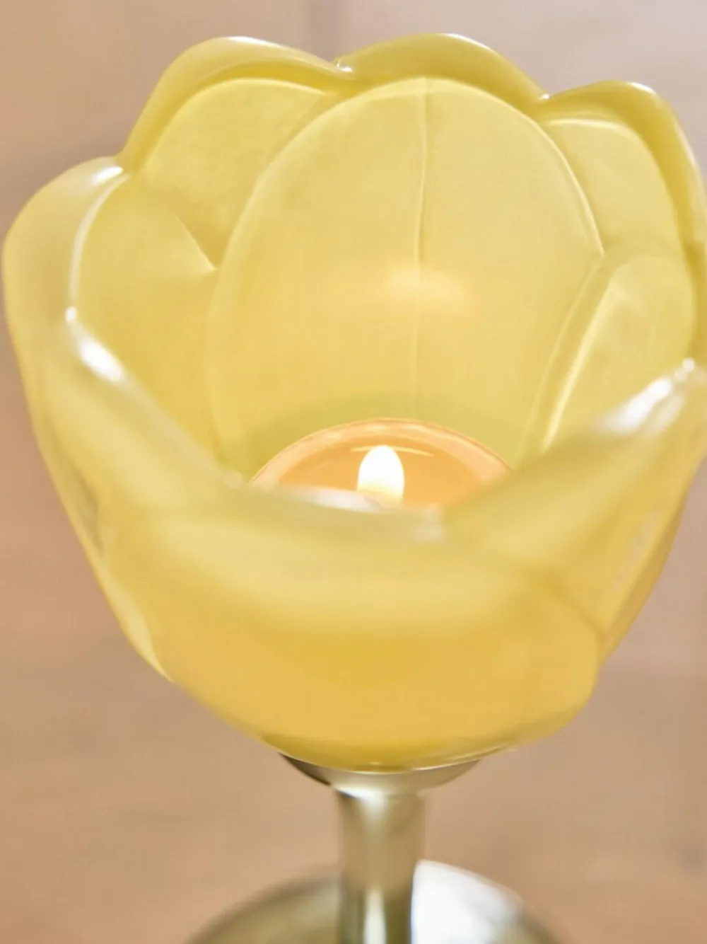 Online Next Yellow Glass Flower Tea Light Holder