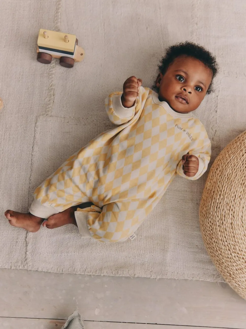 Next Yellow Harlequin Baby Sweat Romper (0mths-3yrs)^BOY Sets & Co-Ords|Sets & Co-Ords