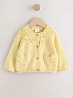 Sale Next Heart Pocket Button Through Baby Cardigan (0mths-2yrs) Yellow