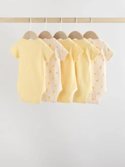 Next Yellow Lemons 5 Pack Short Sleeve Baby Bodysuits^ Baby Girls|Baby Girls
