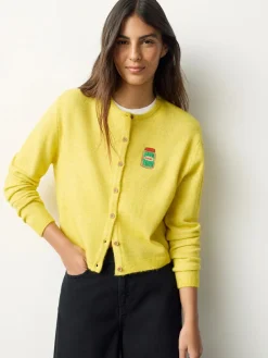 Next Yellow Pickles Embroidery Crew Neck Knitted Cardigan With Wool^Women Knitwear|Knitwear