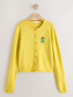 Next Yellow Pickles Embroidery Crew Neck Knitted Cardigan With Wool^Women Knitwear|Knitwear