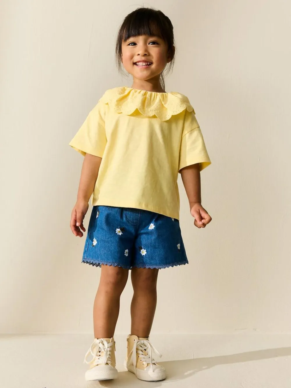 Sale Next Short Sleeve Broderie Collar Top (3mths-7yrs) Yellow
