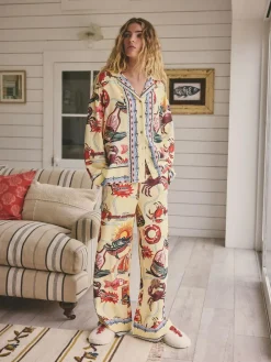 Next Yellow Viscose/Linen Blend Button Through Pyjamas^Women Pyjamas|All Night & Lounge