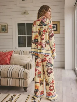 Next Yellow Viscose/Linen Blend Button Through Pyjamas^Women Pyjamas|All Night & Lounge