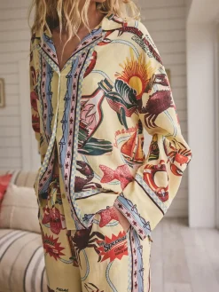 Next Yellow Viscose/Linen Blend Button Through Pyjamas^Women Pyjamas|All Night & Lounge