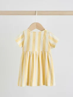 Online Next Baby Short Sleeve Dress 2 Pack (0mths-3yrs) Yellow/Cream Spot/Stripe