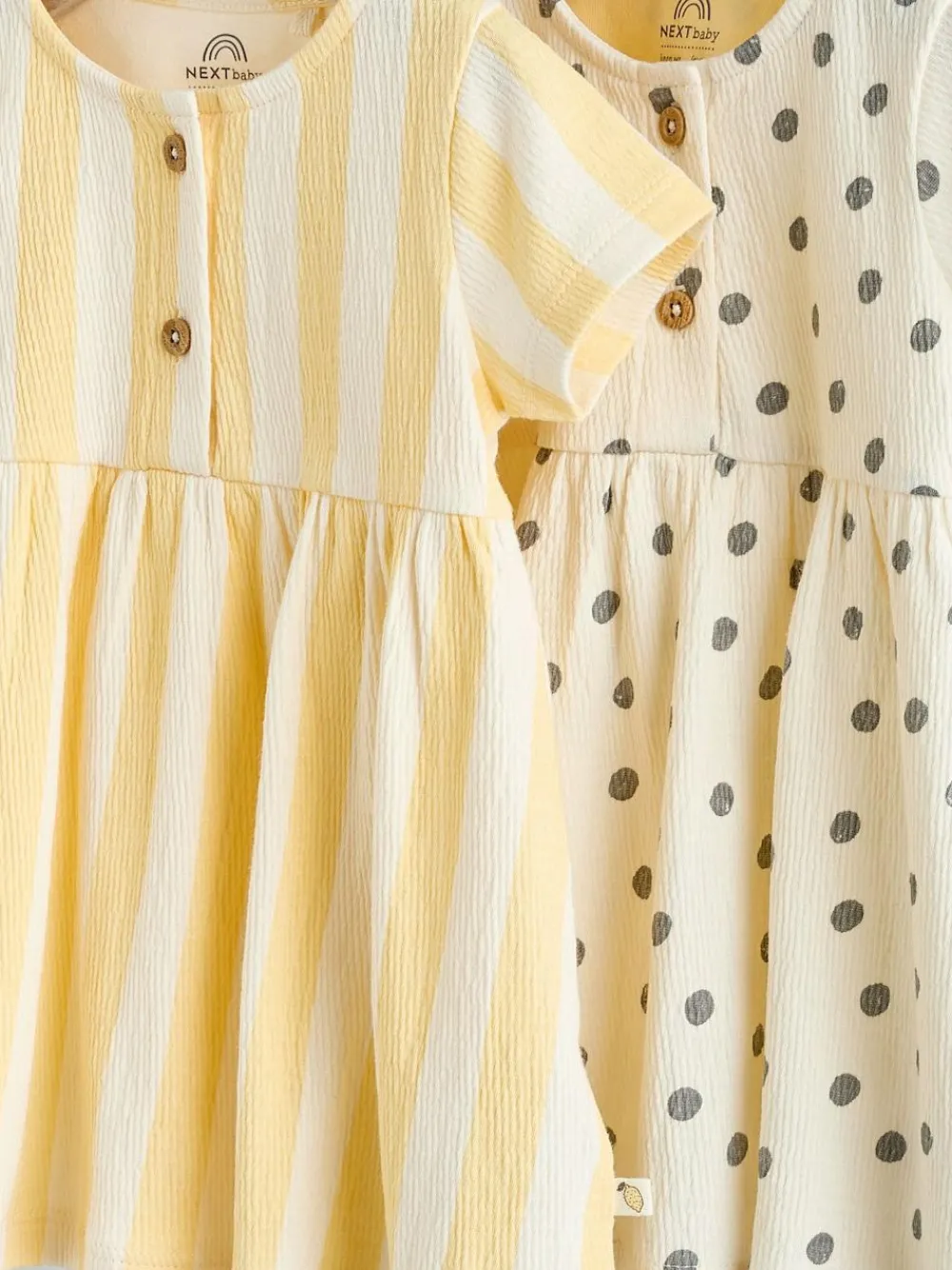 Online Next Baby Short Sleeve Dress 2 Pack (0mths-3yrs) Yellow/Cream Spot/Stripe