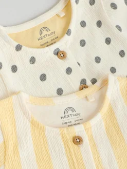 Online Next Baby Short Sleeve Dress 2 Pack (0mths-3yrs) Yellow/Cream Spot/Stripe