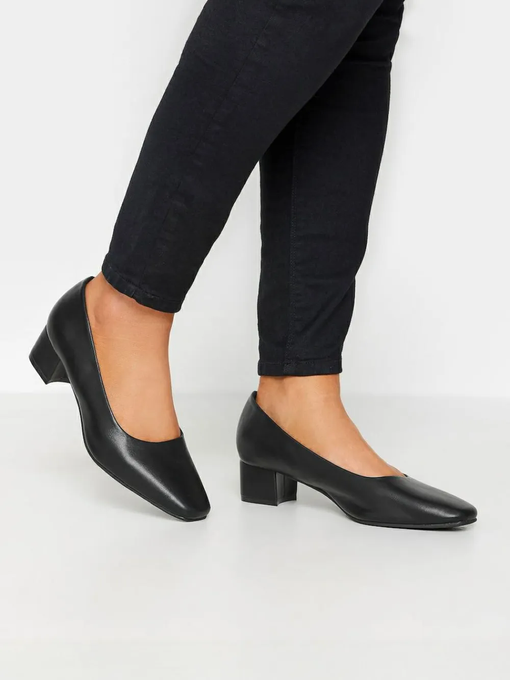 Best Yours Curve Black Extra Wide Fit Faux Leather Block Heel Court Shoes In Extra Wide EEE Fit