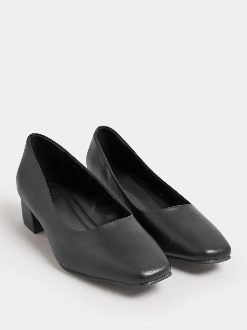 Best Yours Curve Black Extra Wide Fit Faux Leather Block Heel Court Shoes In Extra Wide EEE Fit