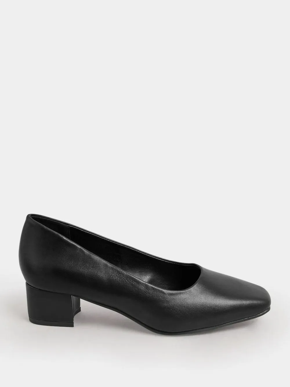 Best Yours Curve Black Extra Wide Fit Faux Leather Block Heel Court Shoes In Extra Wide EEE Fit